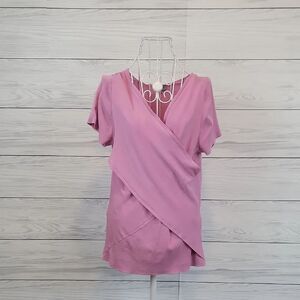 Principe Italien Design Silk Blend Pink Short Sleeve Wrap Front Top Women Size L